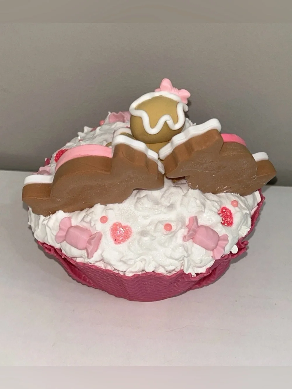 Pink Fake Gingerbread Ice Cream Waffle Bowl Candy Display Handmade